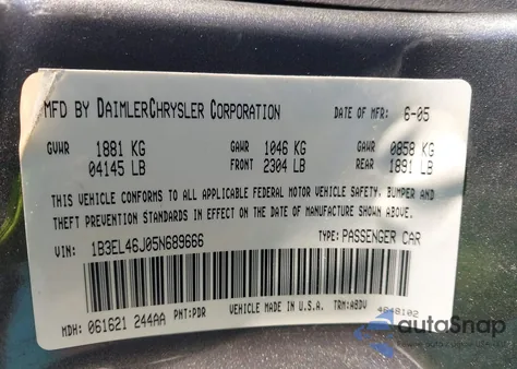 2005 Dodge Stratus Sxt z USA, uszkodzony, nr VIN 1B3EL46J05N689666